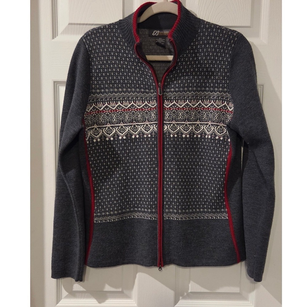 Eddie Bauer Sport Merino Wool Angora Fair Isle Sweater Jacket L Full Zip Nordic